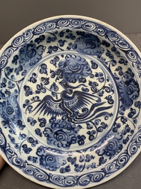 A Chinese blue and white 'phoenix and peonies' dish, Hongzhi/Zhengde