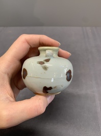 Five Chinese russet-splashed Longquan celadon jarlets, Song/Yuan