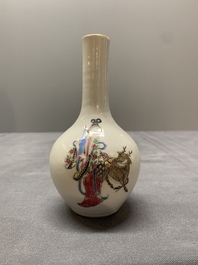 A pair of Chinese famille rose 'Lan Caihe' bottle vases, 19th C.
