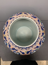 A large Chinese verte-Imari 'peony scroll' vase and cover, Kangxi