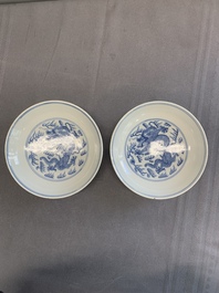 A pair of imperial Chinese blue and white 'dragon' plates, Daoguang mark and of the period