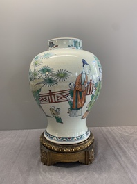 A Chinese doucai vase with gilt bronze mount, Chenghua mark, 19th C.