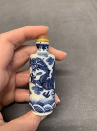 Two Chinese blue and white 'dragon' snuff bottles, Chenghua and Qianlong mark, 19th C.