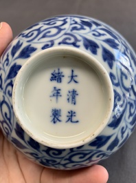 A Chinese blue and white 'peony scroll' bowl, Guangxu mark and of the period