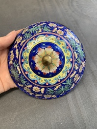 A pair of Chinese Canton enamel bowls and covers with floral design, Qianlong