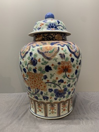 A large Chinese verte-Imari 'peony scroll' vase and cover, Kangxi