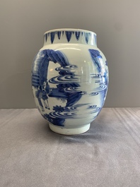 A Chinese blue and white vase with narrative design, Transitional period