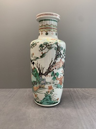 A Chinese famille verte 'Er Qiao Bing Du 二喬并讀&lsquo; rouleau vase, Chenghua mark, 20th C.