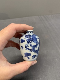 Two Chinese blue and white 'dragon' snuff bottles, Chenghua and Qianlong mark, 19th C.