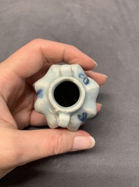 Five Chinese blue and white jarlets and three russet-splashed Longquan celadon jarlets, Yuan/Ming