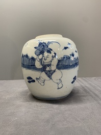 A Chinese blue and white 'playing boys' jar, Yongzheng
