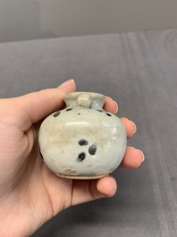 Five Chinese russet-splashed Longquan celadon jarlets, Song/Yuan