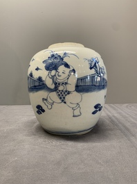 A Chinese blue and white 'playing boys' jar, Yongzheng