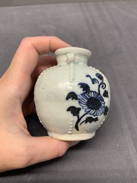 Five Chinese blue and white jarlets and three russet-splashed Longquan celadon jarlets, Yuan/Ming