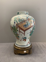 A Chinese doucai vase with gilt bronze mount, Chenghua mark, 19th C.