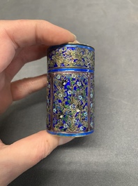 A Chinese enamelled silver bowl, a box and an opium container, 19th C.