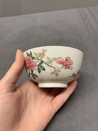 A pair of fine Chinese famille rose cups and saucers with floral design, Yongzheng