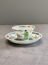 A Chinese famille rose 'Xi Xiang Ji' cup and saucer, Yongzheng