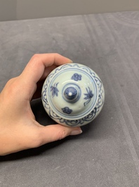 Five Chinese blue and white jarlets and three russet-splashed Longquan celadon jarlets, Yuan/Ming