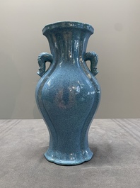 A pair of Chinese robin's egg-glazed vases with 'elephant' handles, 19th C.
