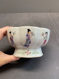 A Chinese famille rose turquoise-ground 'hu' vase and a 'ladies' bowl, Qianlong mark, Republic