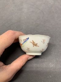 A pair of fine Chinese export 'Liberty and Matrimony' cups and saucers, Yongzheng