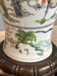 A Chinese famille verte vase mounted as lamp and a famille rose covered tureen, 19th C.
