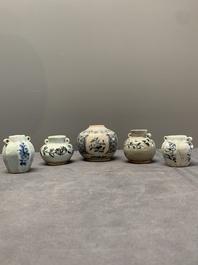 A collection of five Chinese blue and white jarlets, Yuan