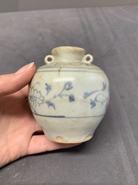 Five Chinese blue and white jarlets and three russet-splashed Longquan celadon jarlets, Yuan/Ming