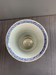 Two Chinese blue and white 'gu' vases with landscape and floral panels, Kangxi