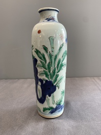 A Chinese wucai 'sleeve' vase with a scholar and servants, Transitional period