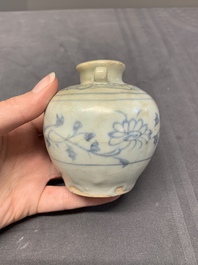 Five Chinese blue and white jarlets and three russet-splashed Longquan celadon jarlets, Yuan/Ming