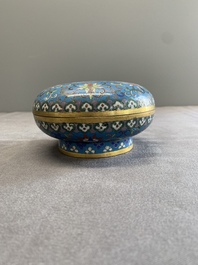 A Chinese enamelled silver incense burner, a covered opium box, a square box and a cloisonn&eacute; covered box, 19/20th C.