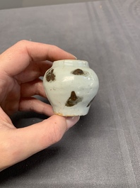 Five Chinese russet-splashed Longquan celadon jarlets, Song/Yuan