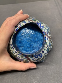 A Chinese enamelled silver bowl, a box and an opium container, 19th C.