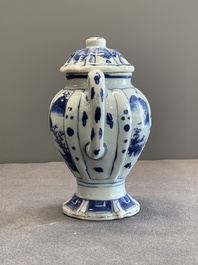 A Chinese blue and white 'landscape' mustard jar and cover, Transitional period