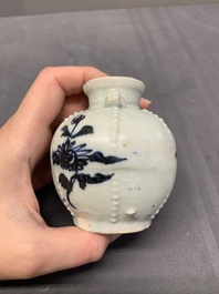 Five Chinese blue and white jarlets and three russet-splashed Longquan celadon jarlets, Yuan/Ming
