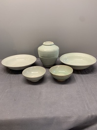 A collection of five Chinese celadon wares, Ming and later