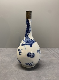 Two Chinese blue and white 'Bleu de Hue' vases with a phoenix for the Vietnamese market, Tho 壽 and Nội phủ thị nam 內府侍南 mark, 19th C.