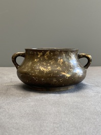 A Chinese gold-splashed bronze censer, Xuande mark, 18/19th C.