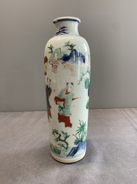 A Chinese wucai 'sleeve' vase with a scholar and servants, Transitional period
