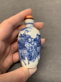 Two Chinese blue and white 'riders on horseback' snuff bottles, Yongzheng mark, 19th C.