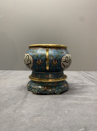A Chinese cloisonn&eacute; censer and stand with Arabic inscription, Qianlong mark, 19th C.