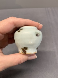 Five Chinese russet-splashed Longquan celadon jarlets, Song/Yuan