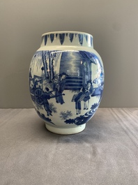 A Chinese blue and white vase with narrative design, Transitional period