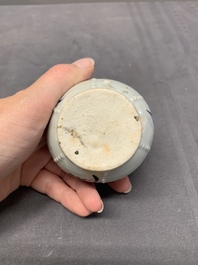 Five Chinese blue and white jarlets and three russet-splashed Longquan celadon jarlets, Yuan/Ming