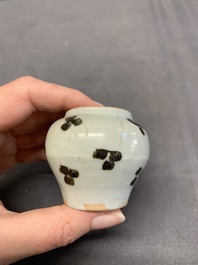 Five Chinese russet-splashed Longquan celadon jarlets, Song/Yuan