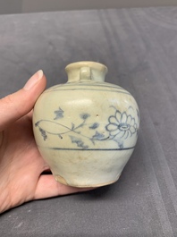 Five Chinese blue and white jarlets and three russet-splashed Longquan celadon jarlets, Yuan/Ming