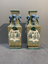 A pair of rectangular Chinese famille verte 'elephant' vases, 19th C.