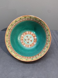 A rare Chinese black-ground Bencharong bowl for the Thai market, 19th C.